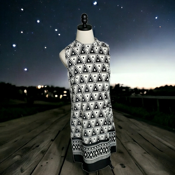 AGB Mockneck Geometric Triangle Shadow Print Office Casual Shift Border Print 10 - Picture 16 of 16